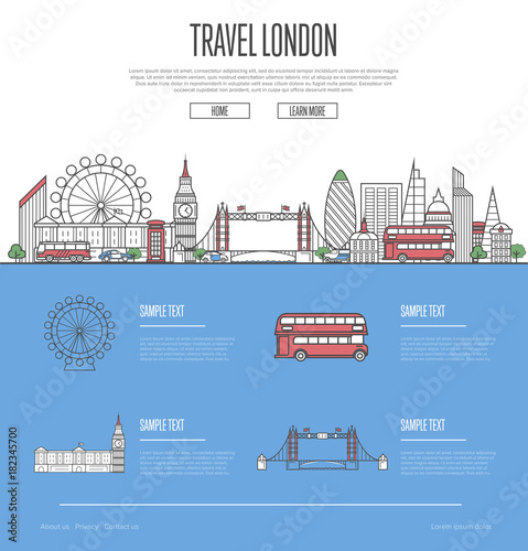 London city travel vacation guide with most important architectural attractions in trendy linear style. London skyline with national famous landmarks. Worldwide traveling and journey vector concept