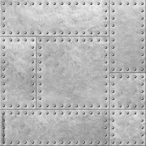 armoured metal plates with rivets seamless background or texture 3d illustration