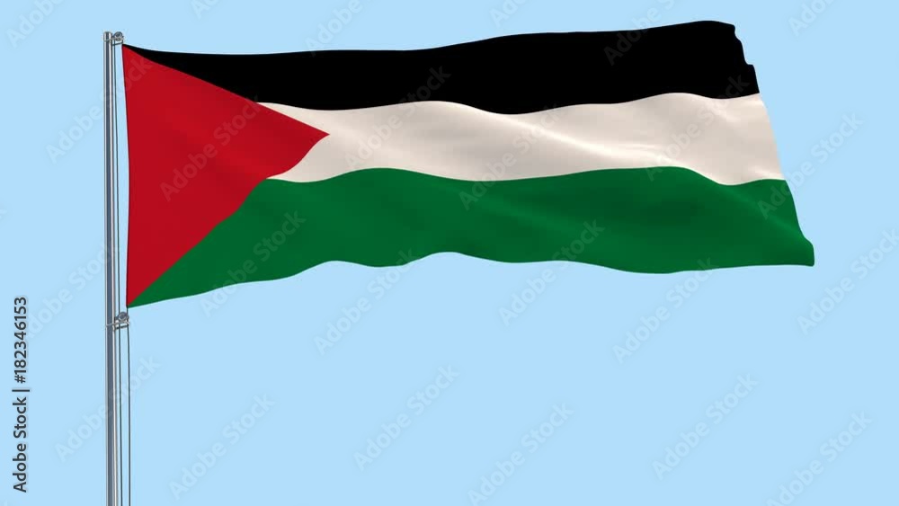 Isolate flag of Palestine on a flagpole fluttering in the wind on a ...
