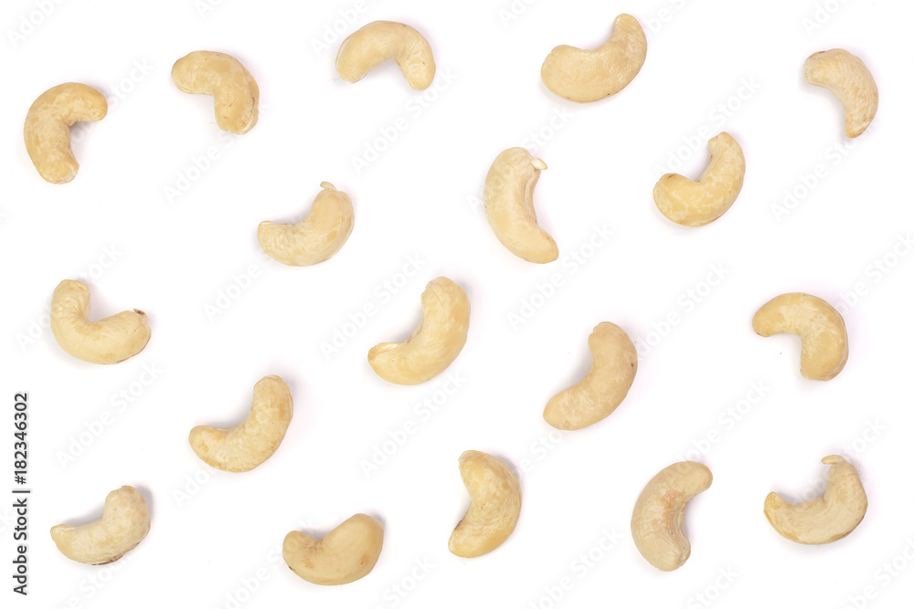 cashew nuts isolated on white background. top view. Flat lay pattern cashew nuts isolated on white background. top view. Flat lay pattern