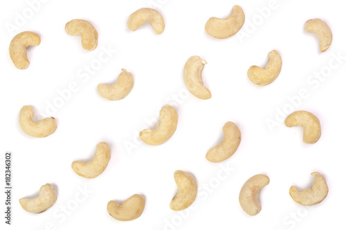 cashew nuts isolated on white background. top view. Flat lay pattern