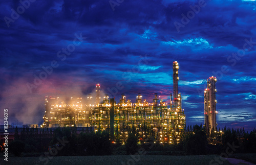 Oil Refinery factory at twilight , petrochemical plant , Petroleum , Chemical Industry