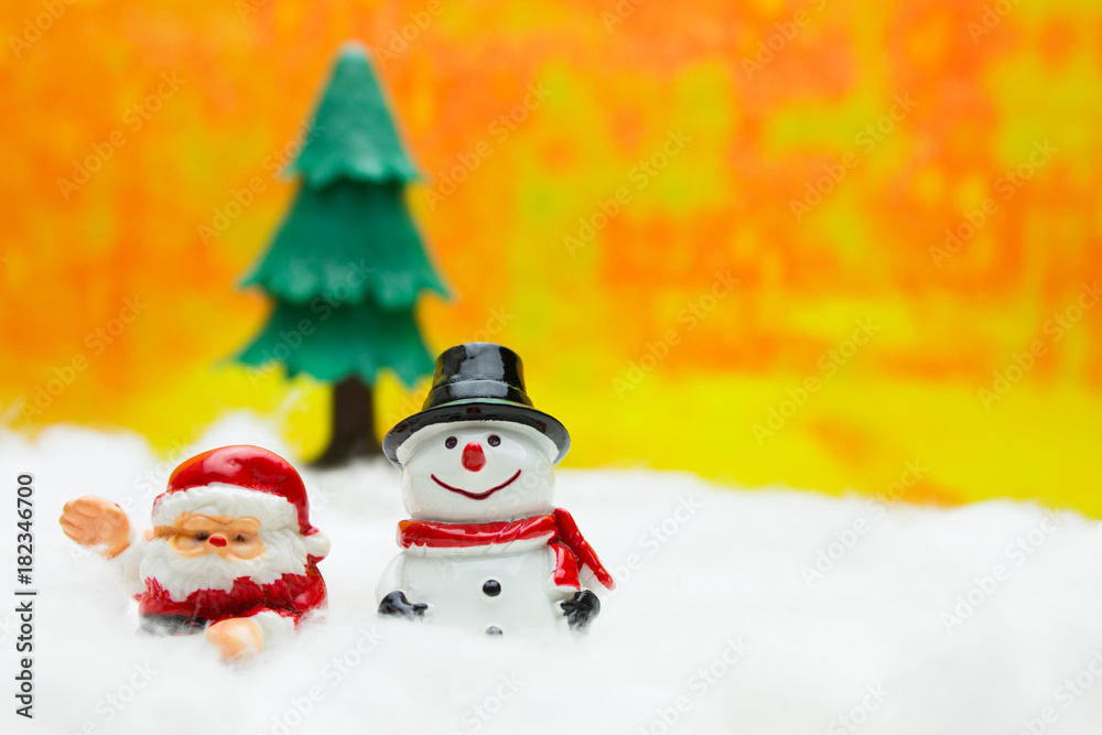 Santa cross doll and Christmas tree and Snowman and Snow. Concept Christmas Day. Santa cross doll and Christmas tree and Snowman and Snow. Concept Christmas Day.