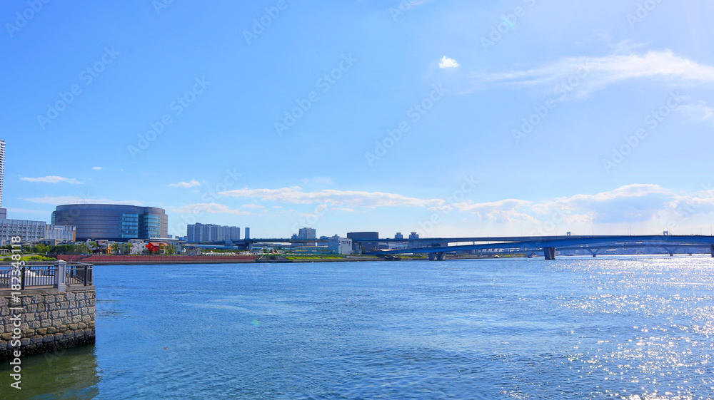 High-Rise Tower Mansions with Blue Sky At Toyosu, Tokyo