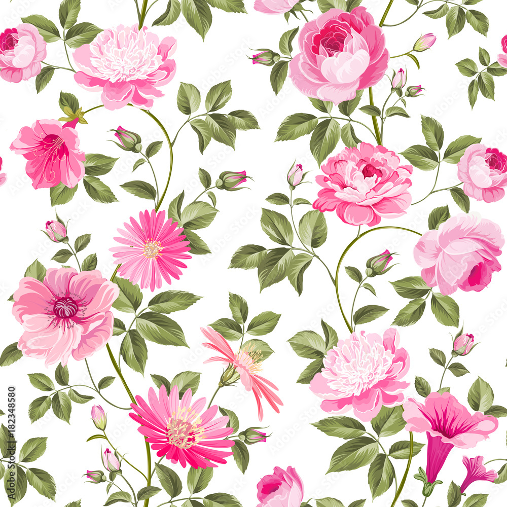 Red roses pattern for wallpaper design. Retro floral seamless pattern. Vector illustration.