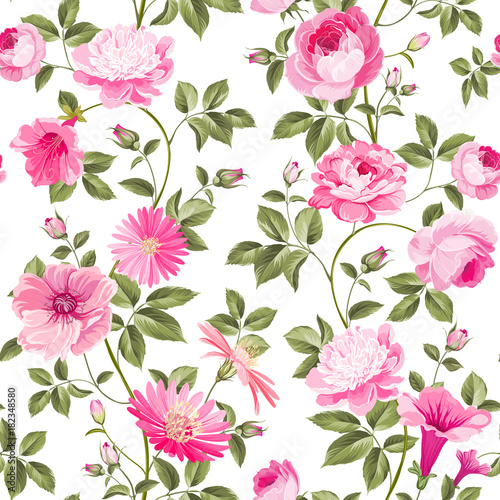Red roses pattern for wallpaper design. Retro floral seamless pattern. Vector illustration. © Kotkoa