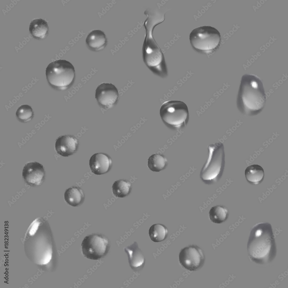 Water rain drops or steam shower isolated on transparent background. Realistic pure droplets condensed. Vector clear vapor water bubbles on window glass surface for your design
