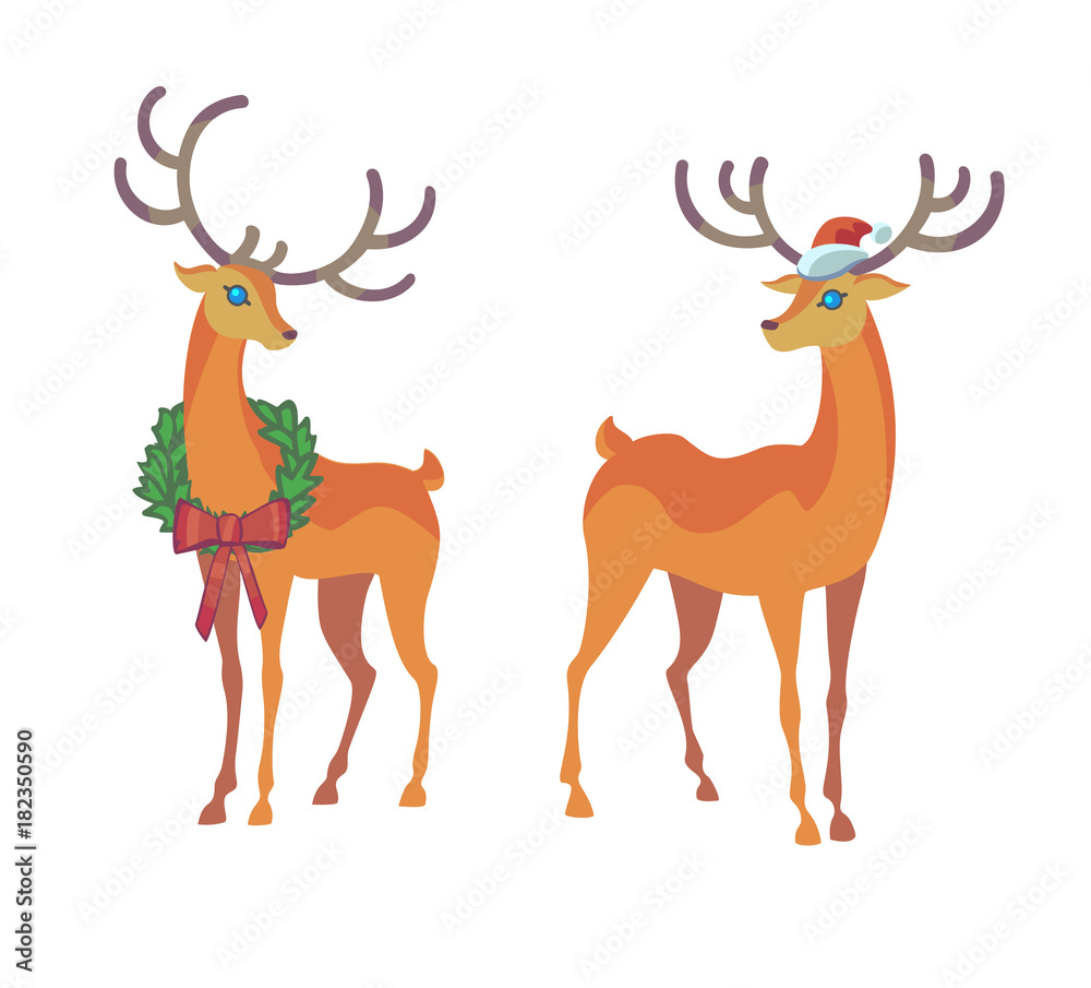 Fototapeta Reindeer Christmas icon. Moving deer