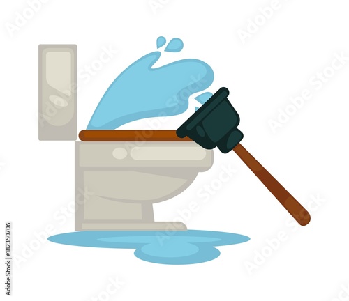 House plumbing toilet leakage or clogging plumber repair tools vector icons