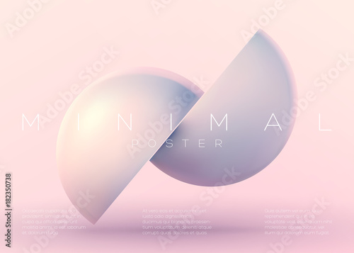 Vector Trendy Minimal Poster. Pastel Vibrant Background with Futuristic 3D Shape. Creative Minimalist Template for Interior Poster, Flyer, Music Cover, Wallpaper, Banner, Placard. Neon Colors.