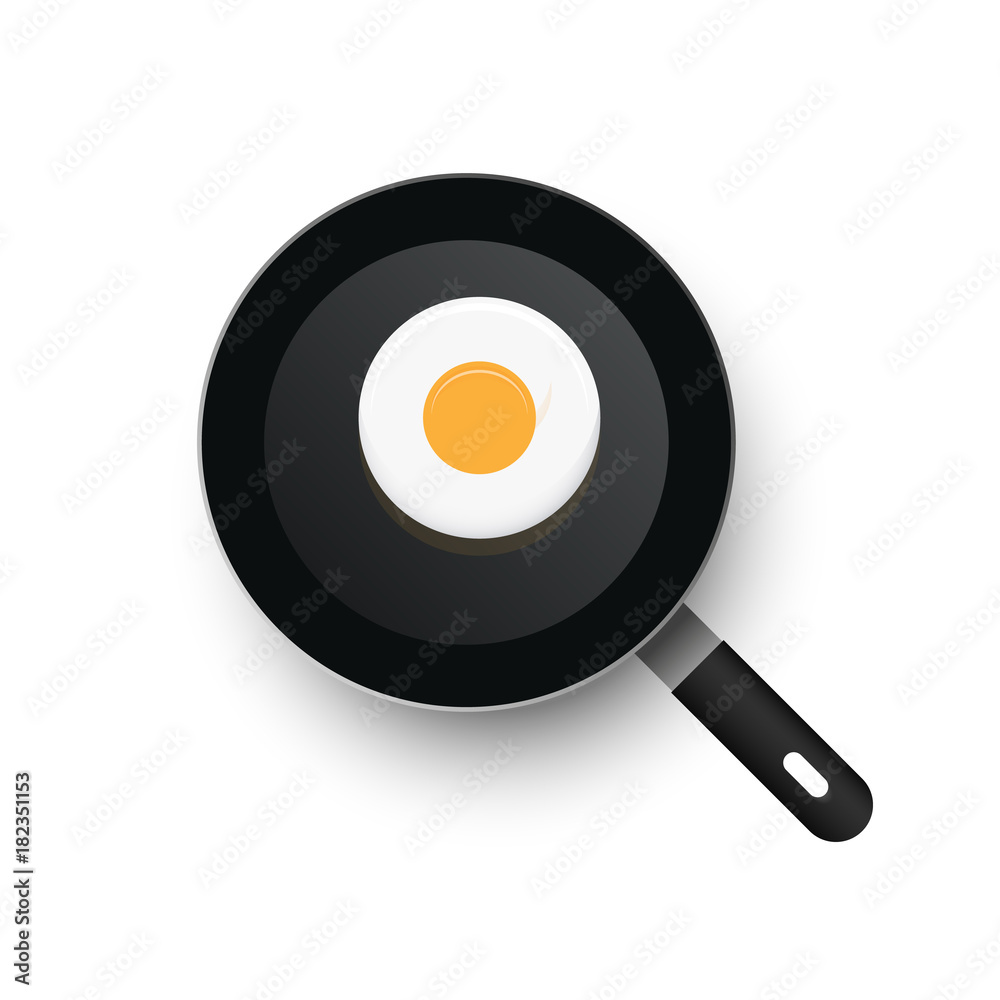 A realistic hot vector frying pan heated up. View from above. Smooth eggs in a frying pan A realistic hot vector frying pan heated up. View from above. Smooth eggs in a frying pan