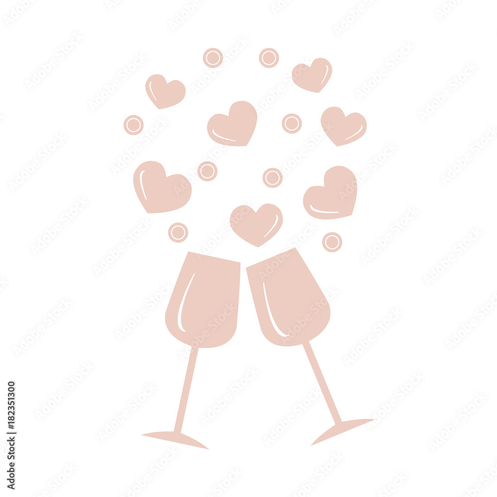Cute vector illustration of two stemware with hearts. Greeting card Valentine's Day. Cute vector illustration of two stemware with hearts. Greeting card Valentine's Day.