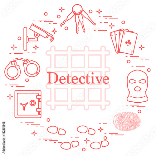 Criminal and detective elements. Crime, law and justice vector icons.