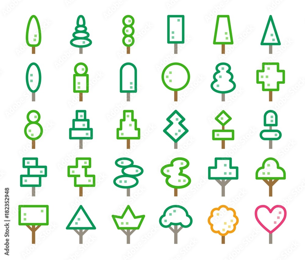 ornamental tree line icon set,editable stroke,pixel perfect icon ornamental tree line icon set,editable stroke,pixel perfect icon