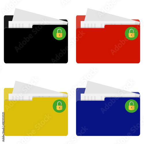 Open folder with documents. Set of open folders with papers.