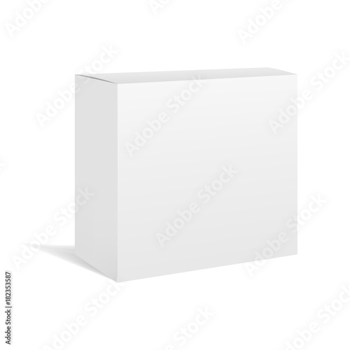 White vector realistic square box package mockup for your design. Blank rectangular container or cardboard template for cosmetic, medicine, software, appliance products © Tatahnka