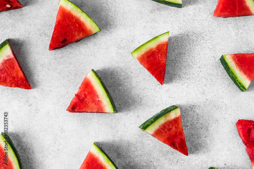 Juicy watermelon, slices popsicles, cold, sweet dessert popular for summertime, sliced fruit pattern
