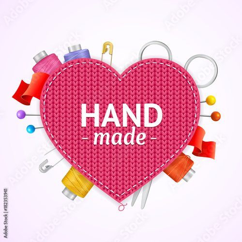 Realistic 3d Hand Made Knitted Concept. Vector