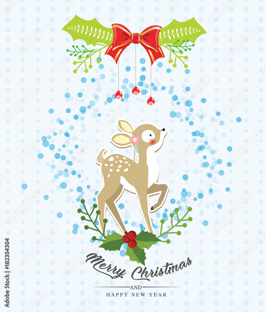 Fototapeta premium Merry Christmas and Happy New Year with little Deer 
