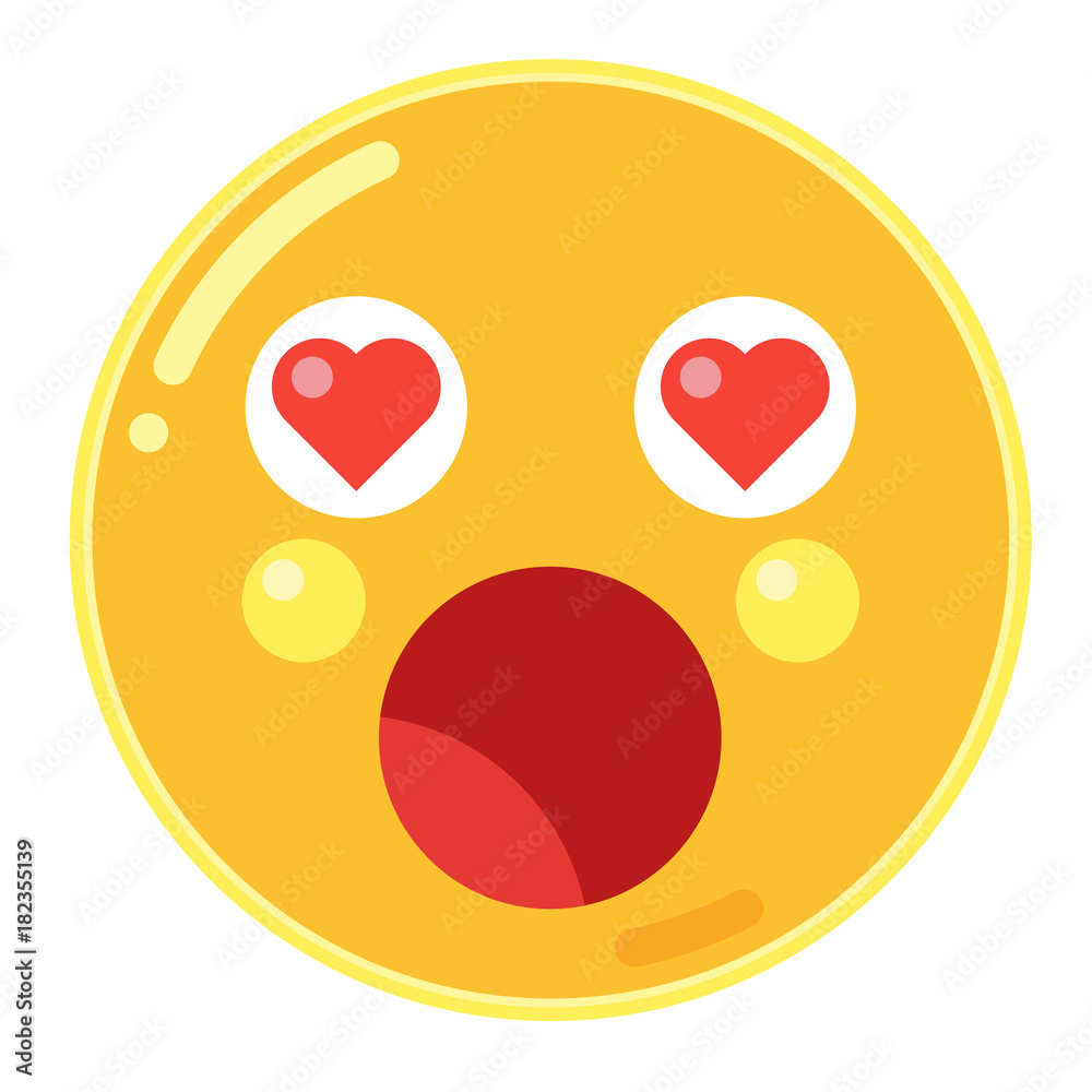 Emoji of Astonishment with Love Heart Eyes in Flat Design Vector