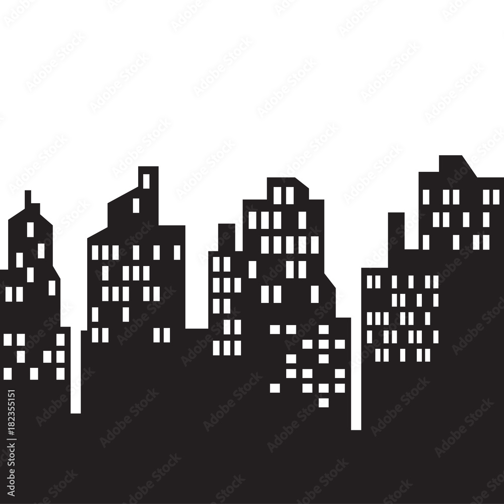 windows on city skylines in black and white