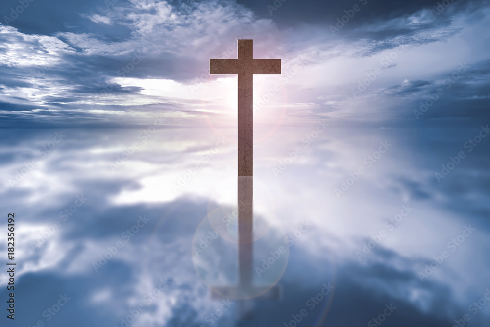 Wooden cross on the river Wooden cross on the river