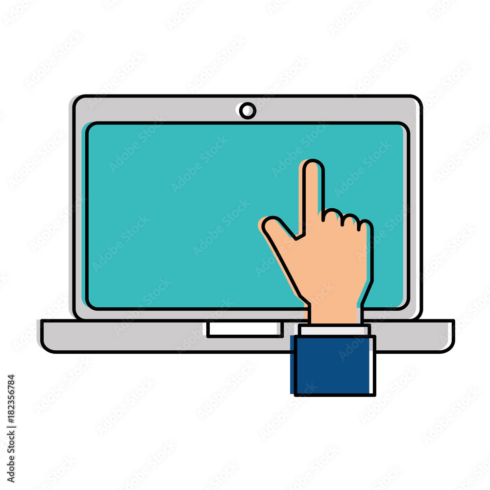 laptop computer with hand user vector illustration design laptop computer with hand user vector illustration design