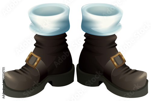 Black shoes with gold buckles. Santa Claus boots Christmas accessory