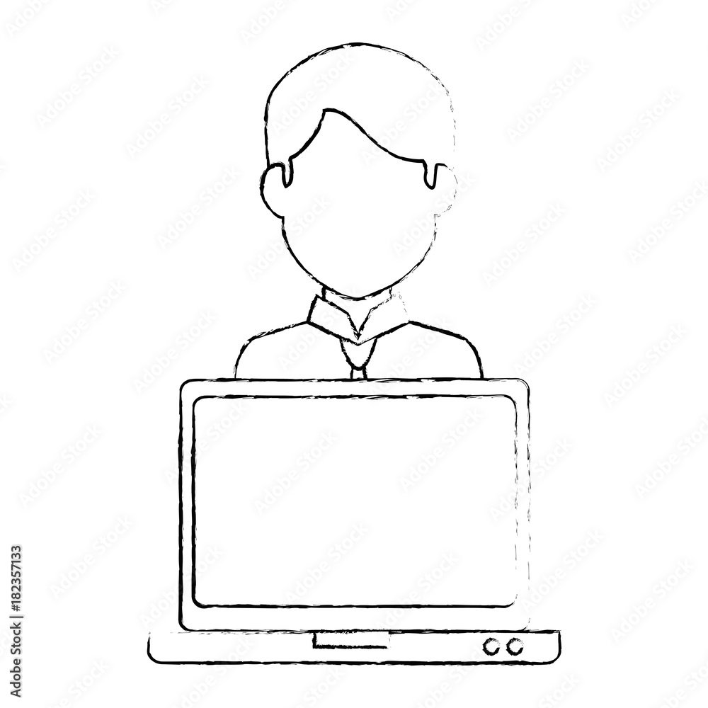 laptop computer with user vector illustration design