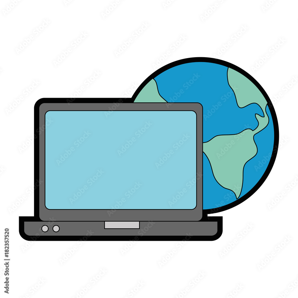 world planet earth with laptop vector illustration design world planet earth with laptop vector illustration design