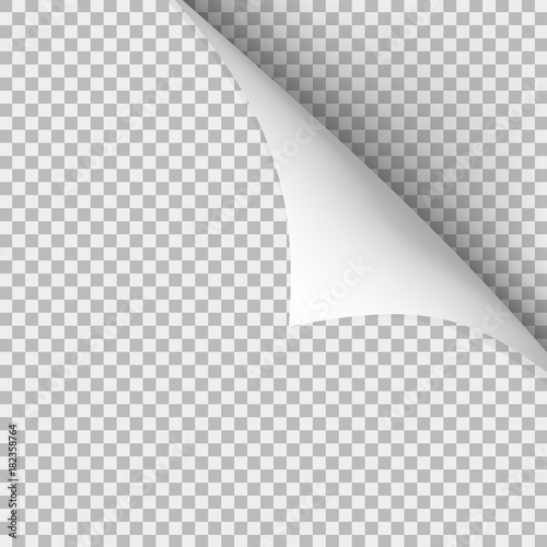 Curled corner of paper with shadow on transparent background. Graphic concept for your design