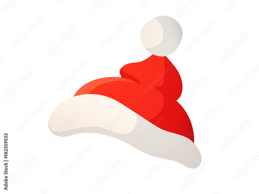 Cartoon illustration of Santa red hat isolated on white. Great for Christmas decoration of cards, promotion advertising, sale banners Cartoon illustration of Santa red hat isolated on white. Great for Christmas decoration of cards, promotion advertising, sale banners