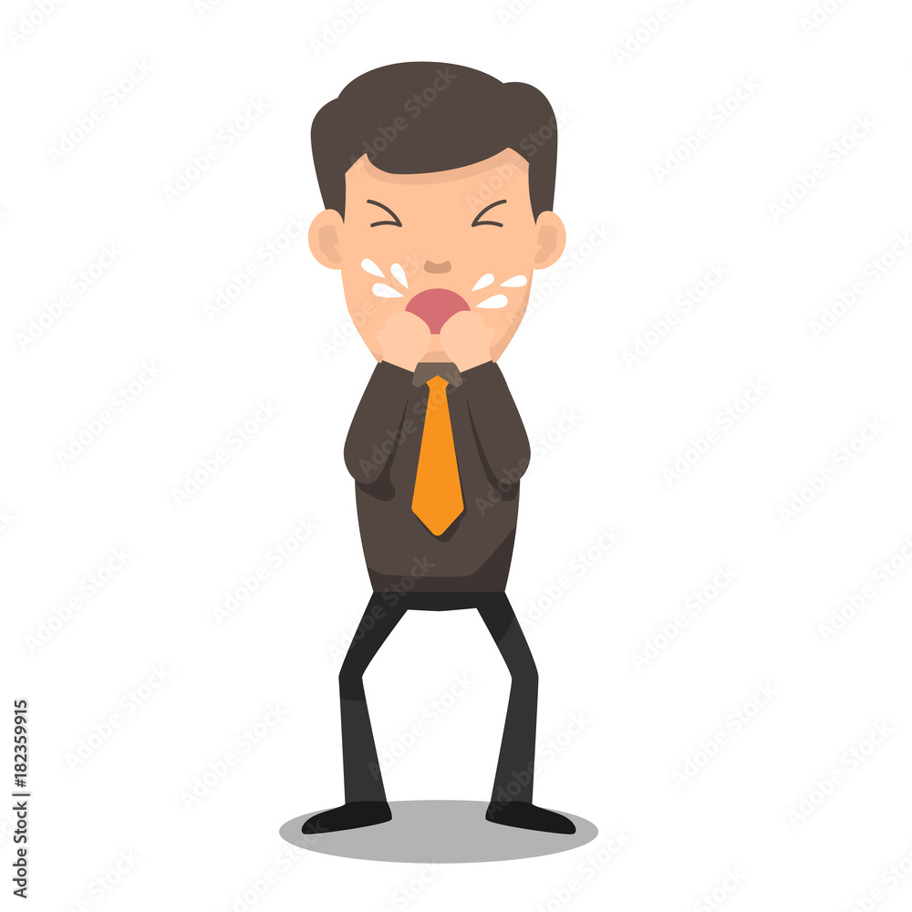 Business man coughing he has sick and fever. vector illustration. Business man coughing he has sick and fever. vector illustration.