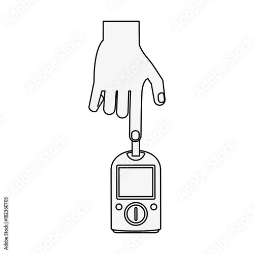 Hand holding glucometer icon vector illustration graphic design