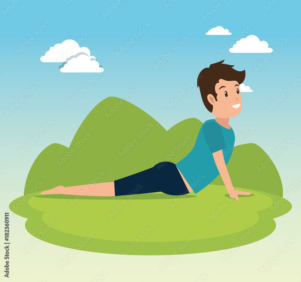 healthy lifestyle people doing yoga poses and exercises vector illustration graphic design