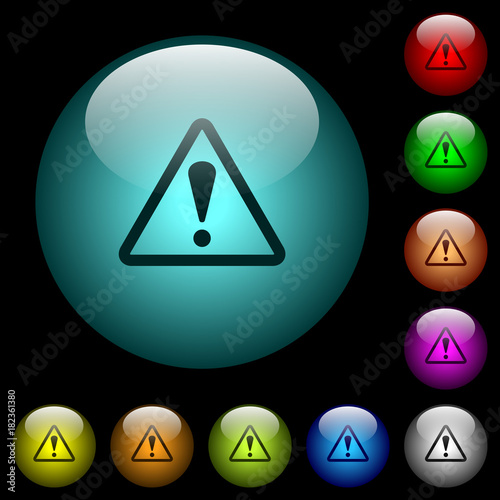 Triangle shaped warning sign icons in color illuminated glass buttons