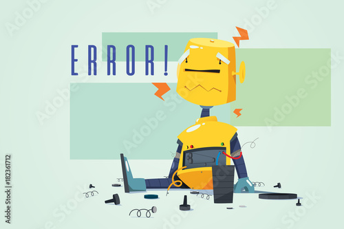 Broken Robot Showing Error Concept Illustration