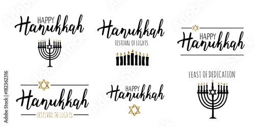 Vector illustration set of Happy Hanukkah. 