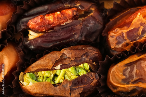 Dried dates with nuts in a box