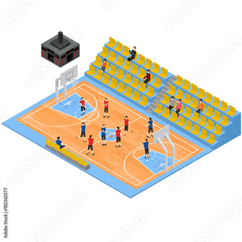 Basketball Field and Tribune 3d Isometric View. Vector