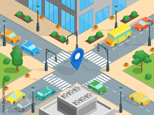 Urban Traffic Template Isometric View. Vector