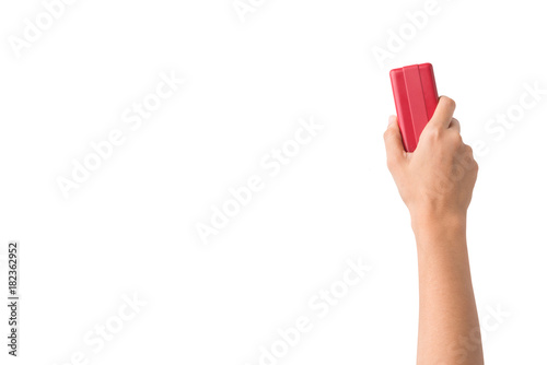 Quadro em tela Hand holding brush erase isolated on white background