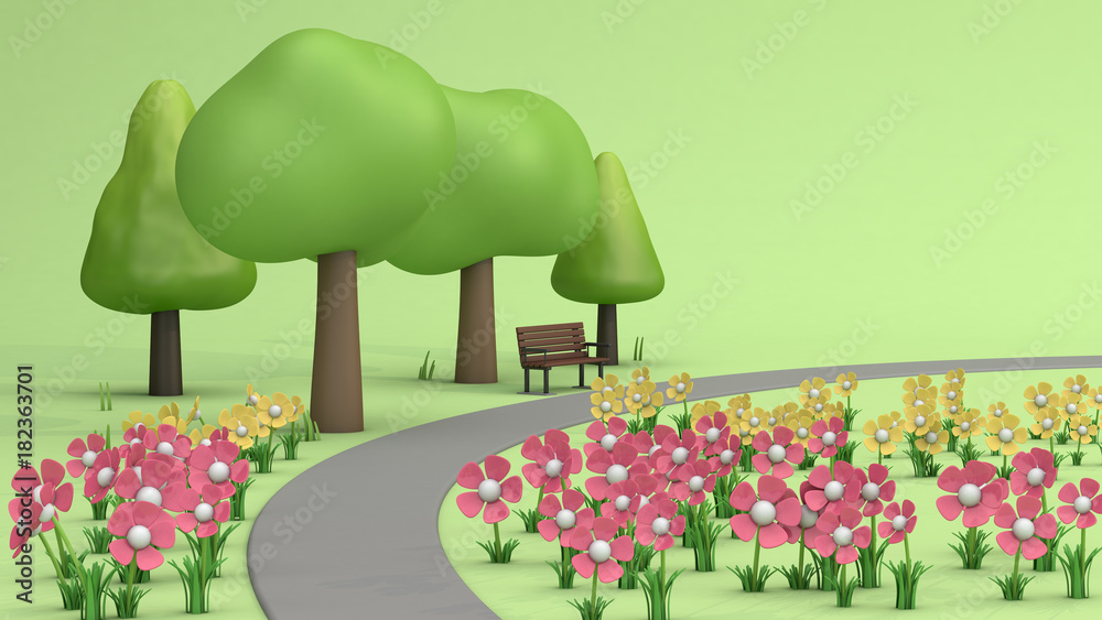 abstract green parks low poly tree flower garden cartoon style 3r rendering  Stock Illustration | Adobe Stock
