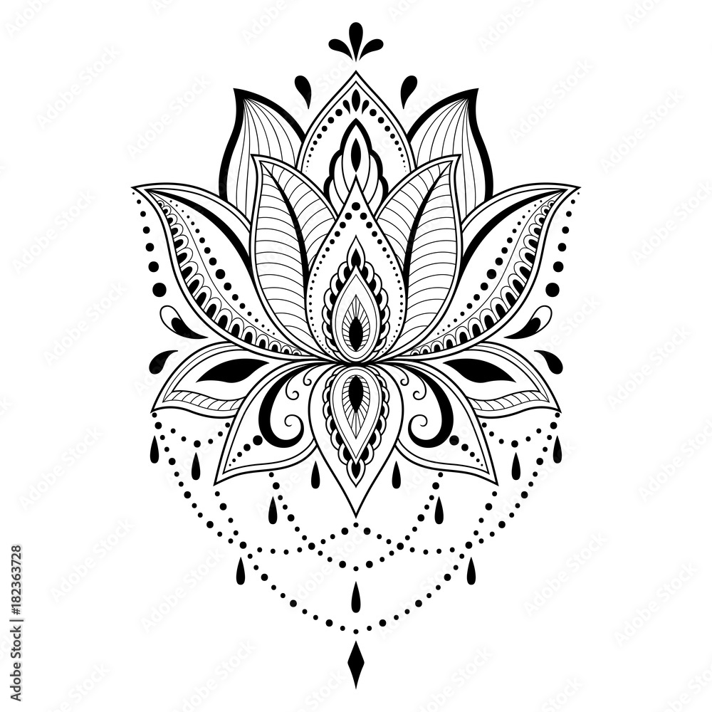 Henna tattoo flower template in Indian Ethnic floral paisley - Lotus. Mehndi style. Ornamental pattern in the Stock Vector | Adobe Stock