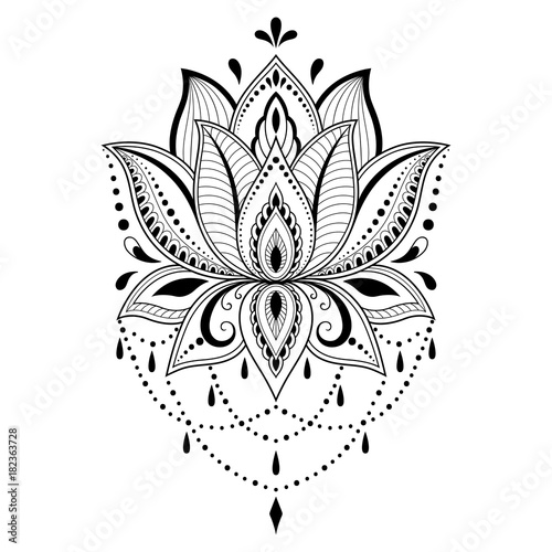 Henna tattoo flower template in Indian style. Ethnic floral paisley - Lotus. Mehndi style. Ornamental pattern in the oriental style.