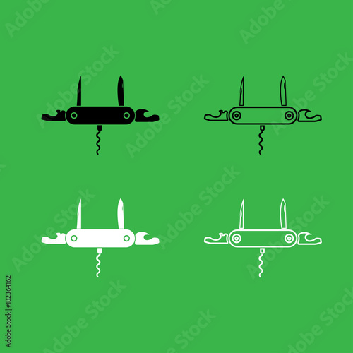Penknife or pocket knife icon  Black and white color set