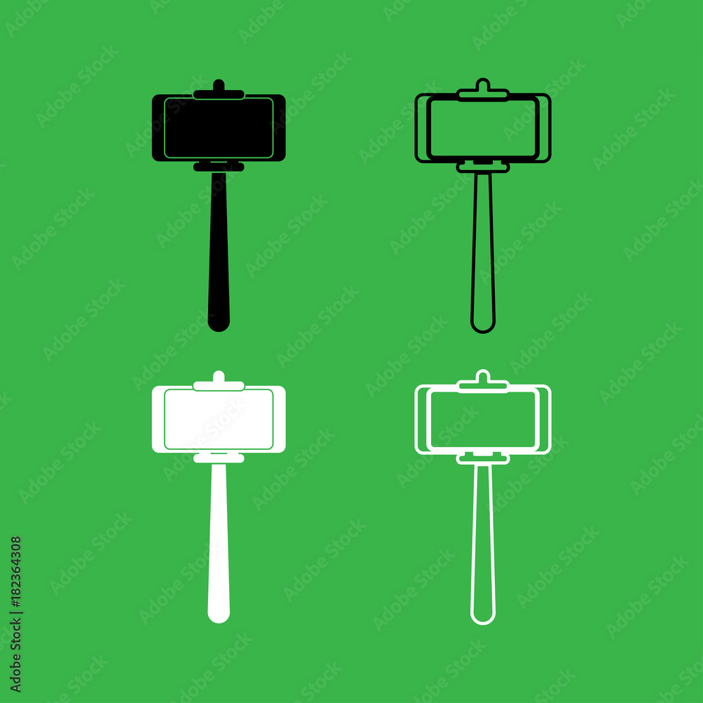 Stick holder for selfie icon Black and white color set Stick holder for selfie icon Black and white color set