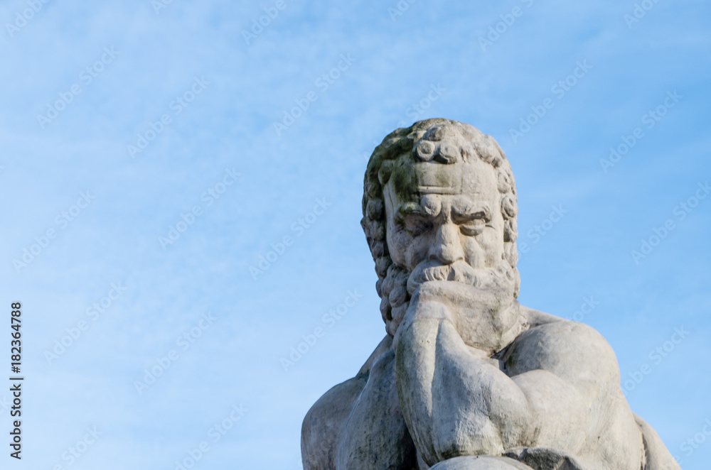 Sophocles monument sculpture looking into eyes Blue sky , copy space