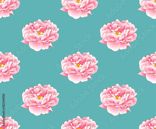 Pink Peony on Green Teal Ba...