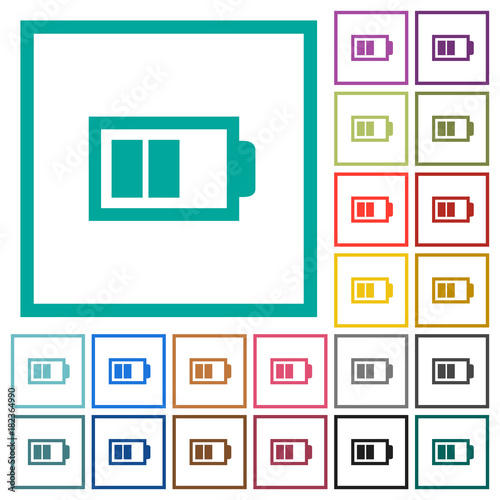 Half battery with two load units flat color icons with quadrant frames